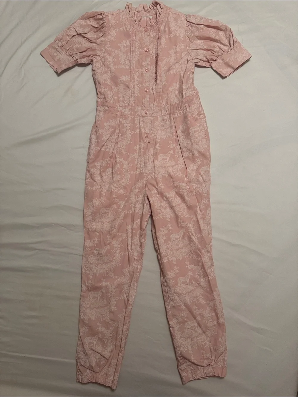 Janie and Jack Pink Short-Sleeve Toile Jumpsuit